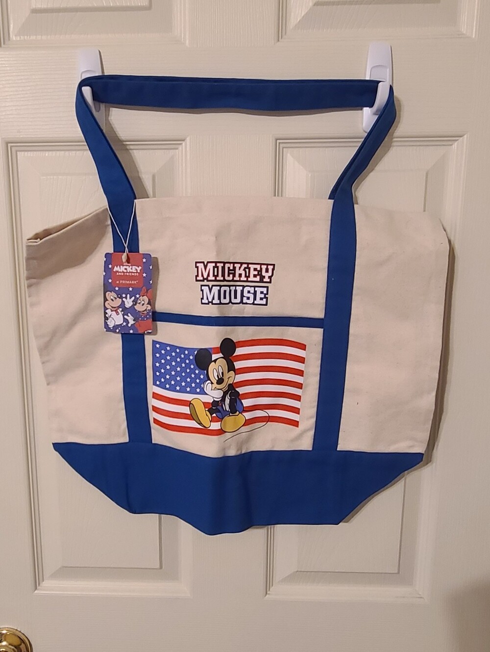 Disney Canvas Tote in Cream and Blue with Mickey Mouse Graphic